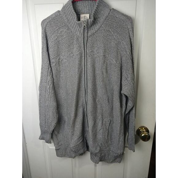 St. Johns Bay Woman 0X Sweater Grey Zip Front Pocket Casual Long Sleeve Cable... - Picture 1 of 10